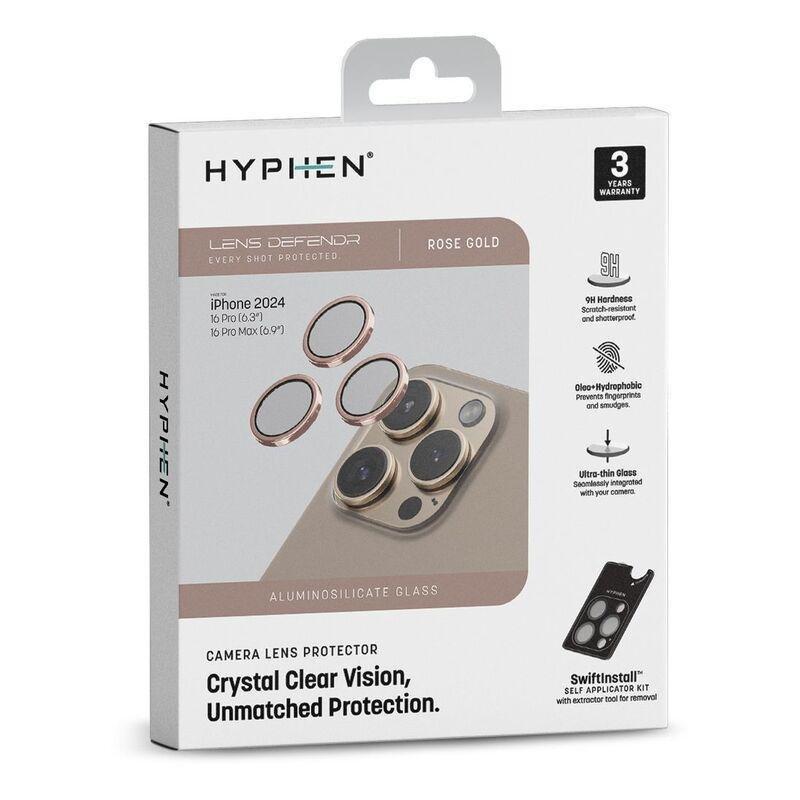 HYPHEN Camera Lens Protector for iPhone 16 Pro/Pro Max with Self Installation Board - Rose Gold, , medium