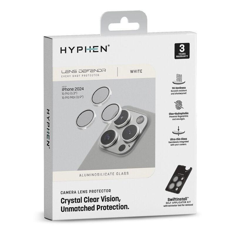 HYPHEN Camera Lens Protector for iPhone 16 Pro/Pro Max with Self Installation Board - White, , medium