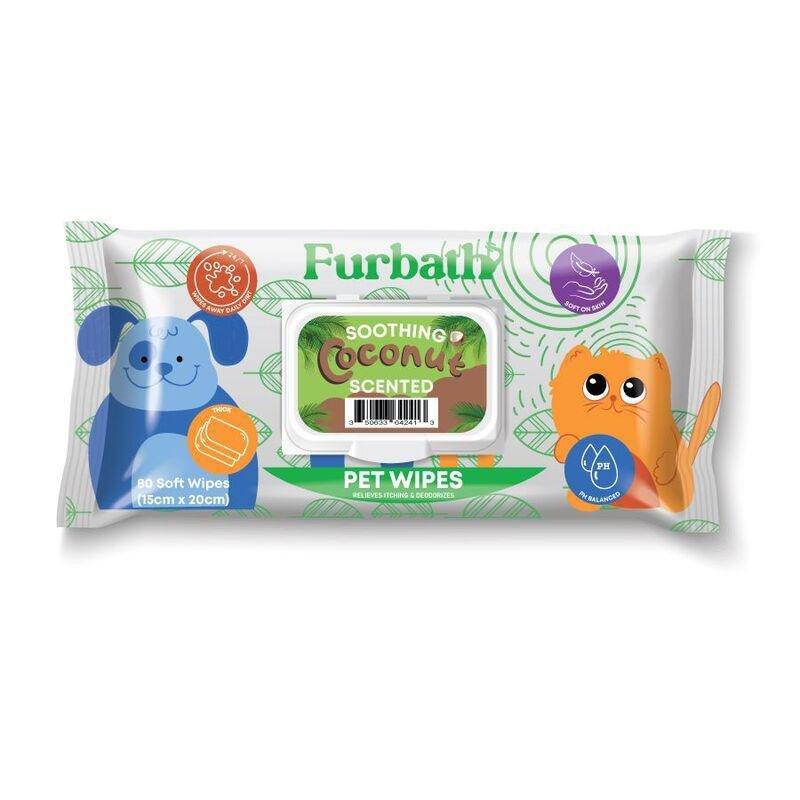 Furbath Natural Pet Wipes 80 Count- Coconut, , large image number 0