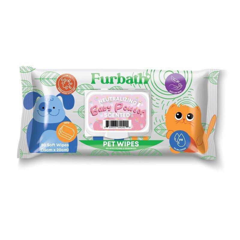 Furbath Natural Pet Wipes 80 Count- Baby Powder, , large image number 0