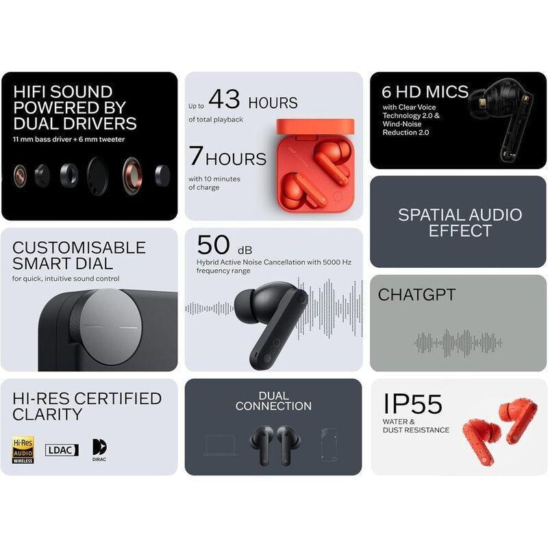 CMF By Nothing Buds Pro 2 True Wireless Earbuds - Orange, , large image number 1