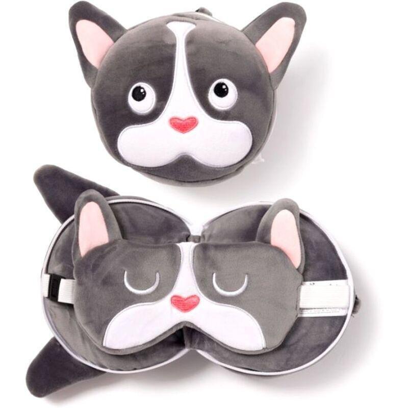Puckator Relaxeazzz French Bulldog Plush Travel Pillow & Eye Mask, , medium