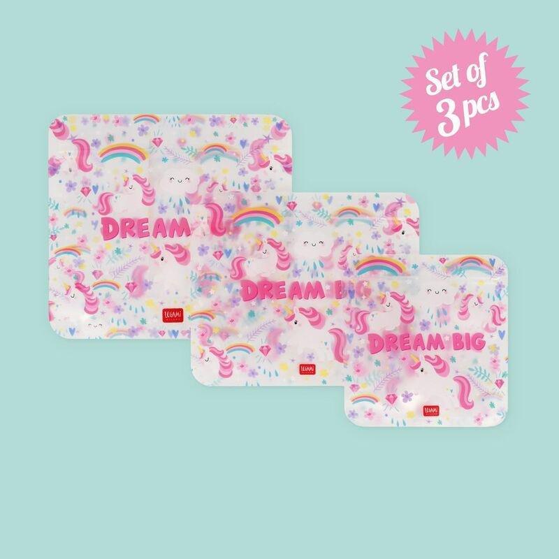 Legami Set of 3 Reusable Snack Bags - Unicorn, , large image number 2