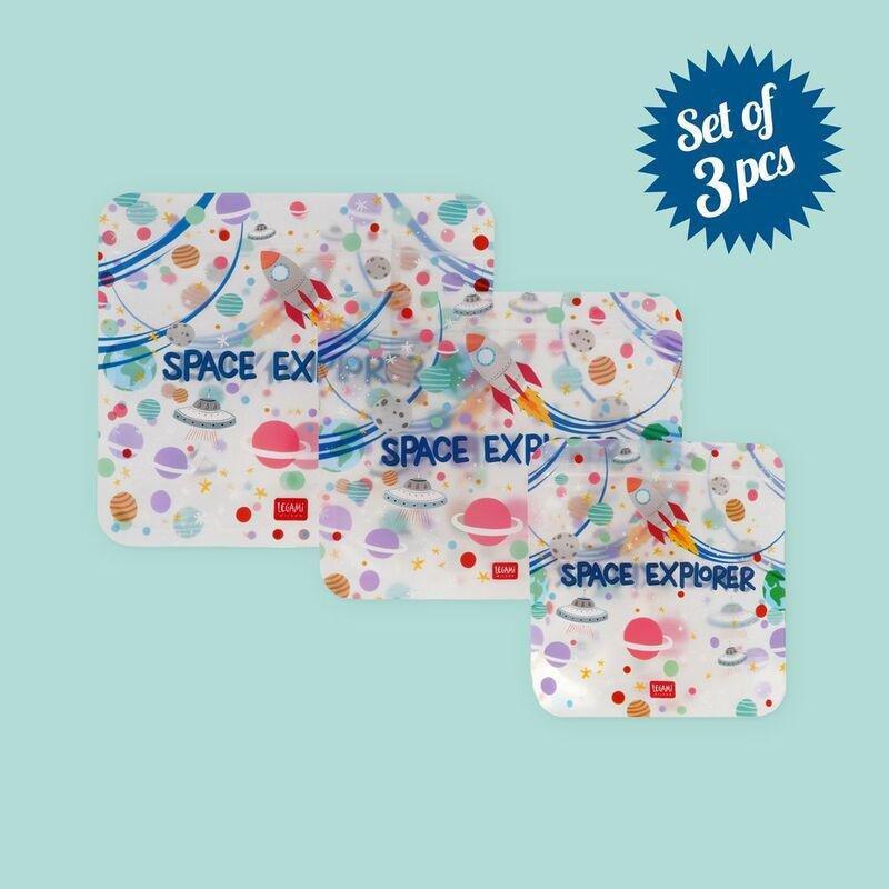 Legami Set of 3 Reusable Snack Bags - Space, , large image number 1
