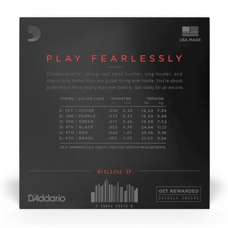 D'Addario Fretted NYXL1052-3P Light Top/Heavy Bottom Electric Guitar Strings - 10 - 52, , large image number 1