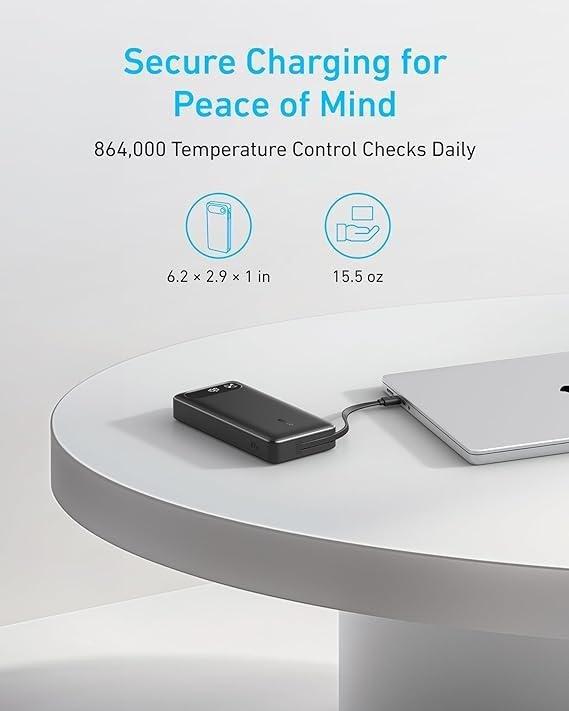 Anker Power Bank 20000Mah 87W Built-In USB-C Cable- Black, , large image number 2