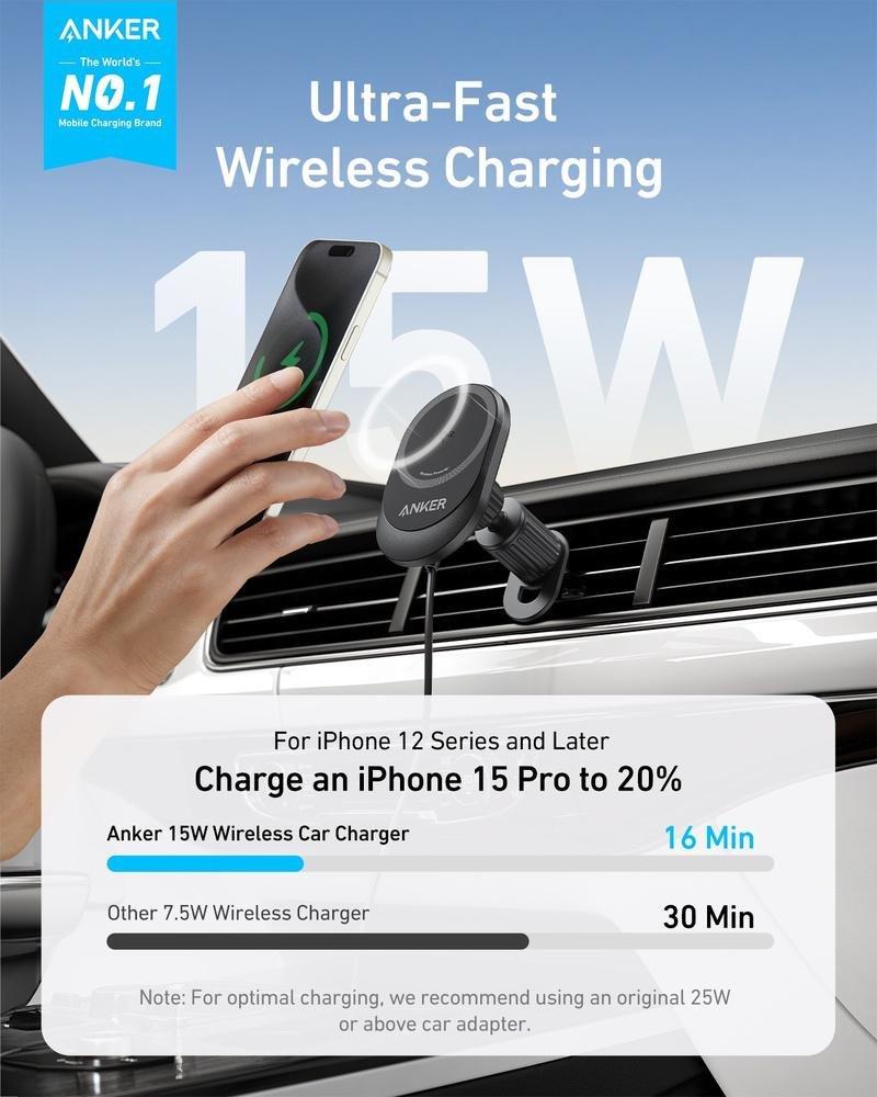 Anker Maggo Wireless Car Charger (15W) - Black, , large image number 1