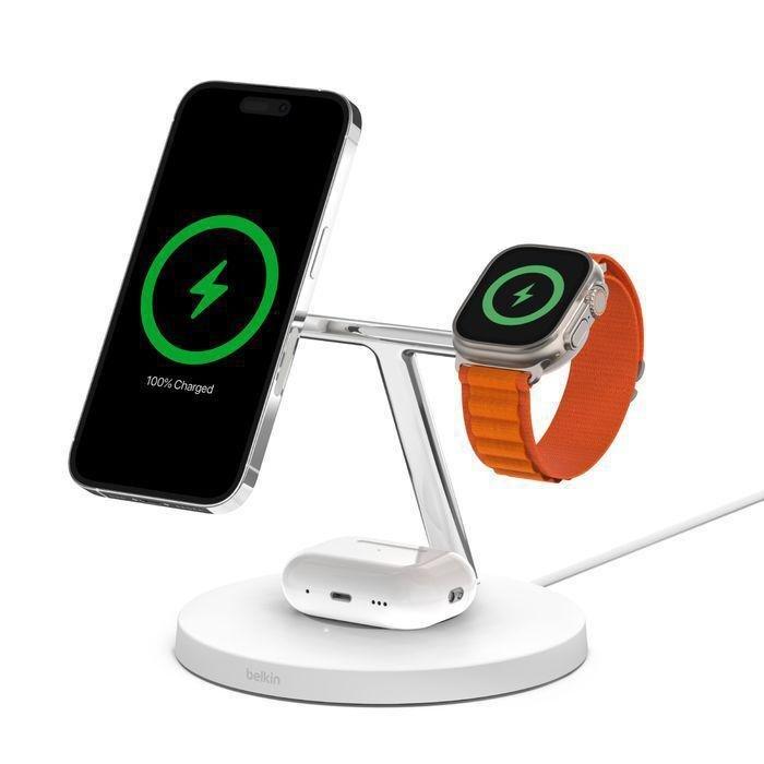 Belkin Boostcharge Pro 3-In-1 Wireless Charger With Official Magsafe Charging 15W - White, , medium