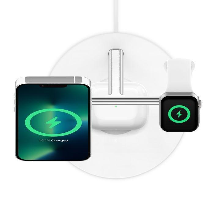 Belkin Boostcharge Pro 3-In-1 Wireless Charger With Official Magsafe Charging 15W - White, , large image number 4