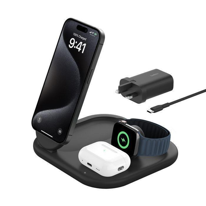Belkin Wireless Charger Qi2 3-In-1 Magnetic Foldable Charger 15W - Black, , large image number 1