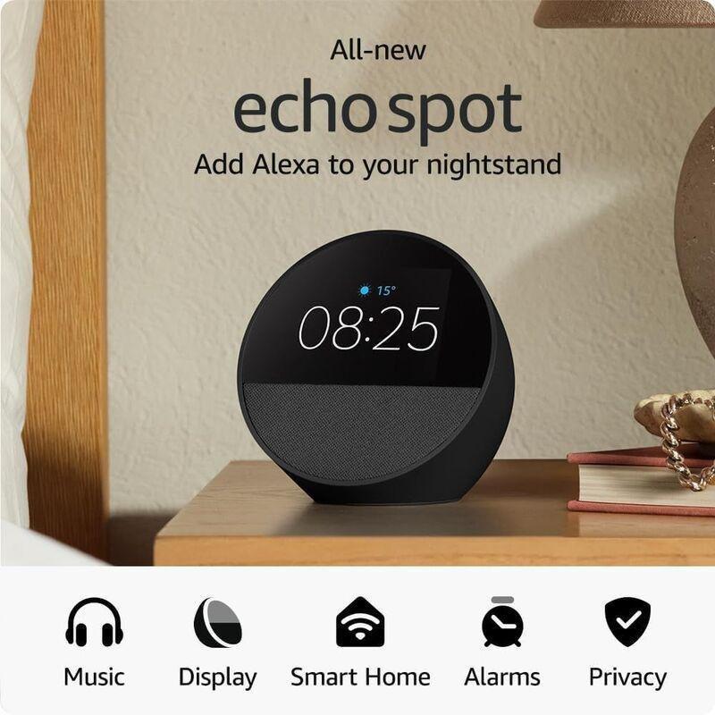 Amazon Echo Spot Smart Alarm Clock with Alexa - Black (2024), , large image number 2
