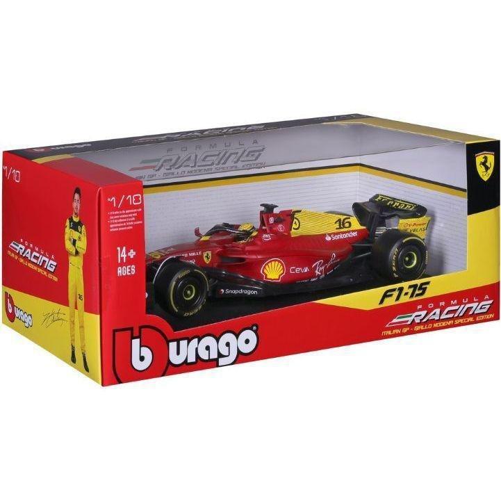 Bburago Formula Racing Charles Leclerc #16 with Ferrari F1-75 Giallo Modena 2nd Place In Italin Grand Prix F1 2022 Die-Cast Model Car 1:18 Scale, , large image number 1