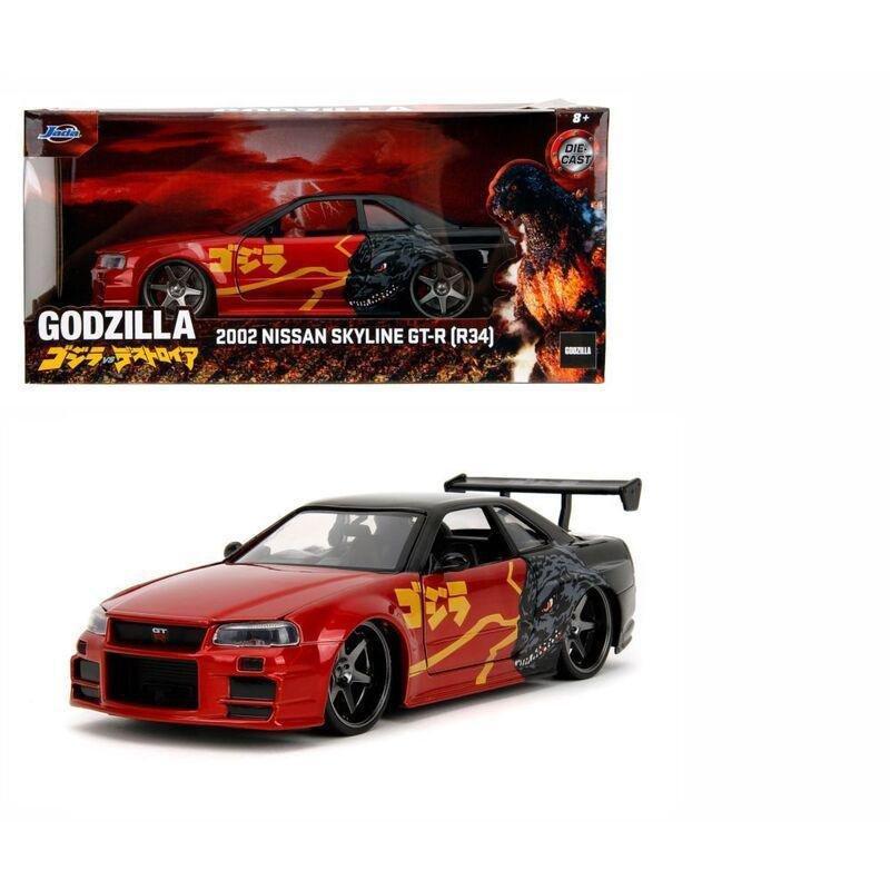 Jada Toys Godzilla 2002 Nissan Skyline Gt-R R34 Diecast Model Car 1.24 Scale, , large image number 0