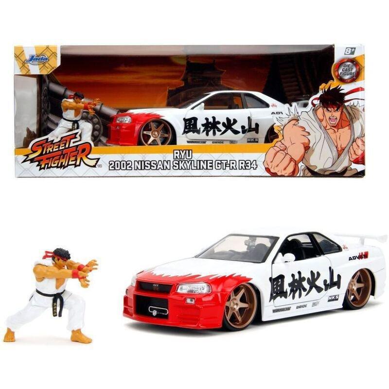 Jada Toys Street Fighter Nissan Skyline Gt-R R34 Diecast Model Car 1.24 Scale, , large image number 0