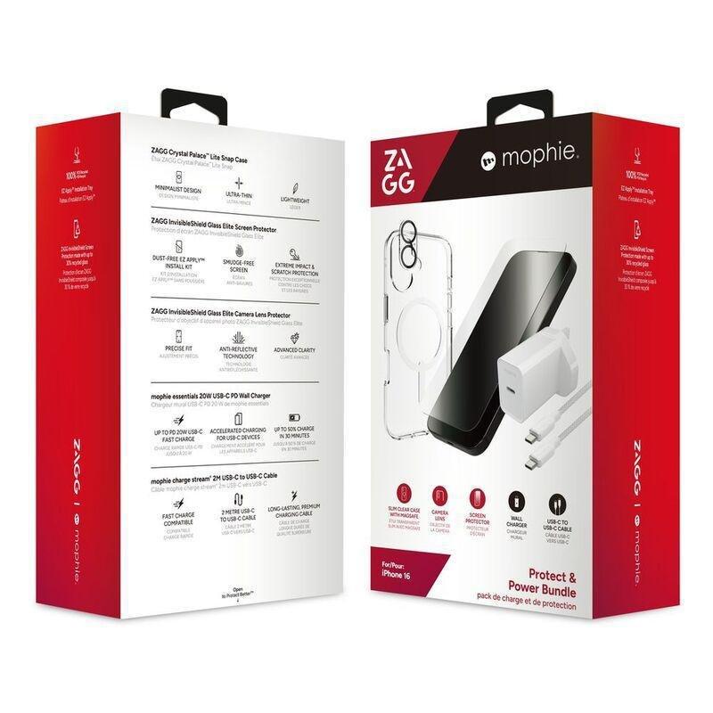Zagg Crystal Palace Litesnap/ Glass Elite/Glass Elite Anti Glare Camera/ Cable & Power Bundle for iPhone 16, , large image number 0