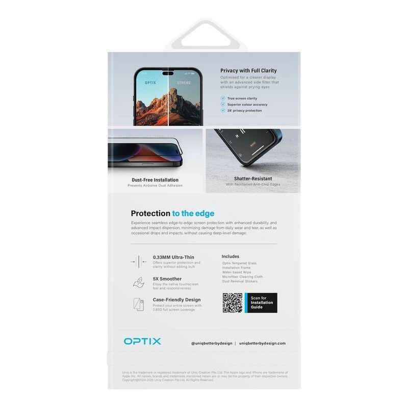 UNIQ Optix Privacy iPhone 16 Pro (2024) 6.3 Glass Screen Protector - Privacy, , large image number 1