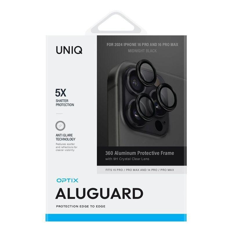 UNIQ Optix iPhone 16 Pro/Pro Max (2024) 6.3/6.9 Aluminium Camera Lens Protector - Midnight (Black), , medium