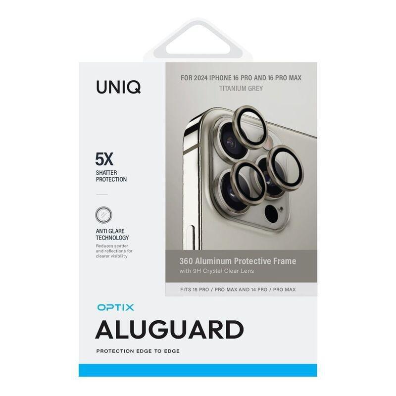 UNIQ Optix iPhone 16 Pro/Pro Max (2024) 6.3/6.9 Aluminium Camera Lens Protector - Titanium (Grey), , large image number 1