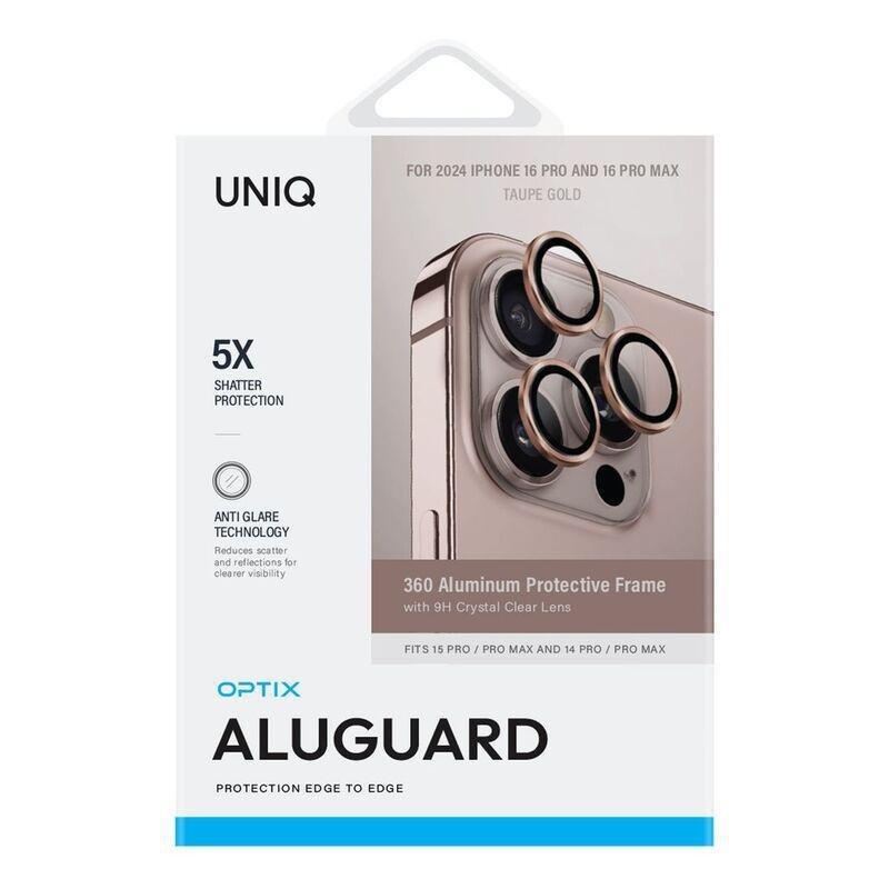 UNIQ Optix iPhone 16 Pro/Pro Max (2024) 6.3/6.9 Aluminium Camera Lens Protector - Taupe Gold (Taupe Gold), , medium