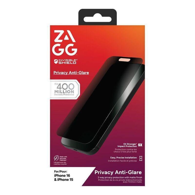 Zagg Invisibleshield Glass Elite Privacy Anti-Glare Screen Protector for Apple iPhone 16/ 15, , large image number 0