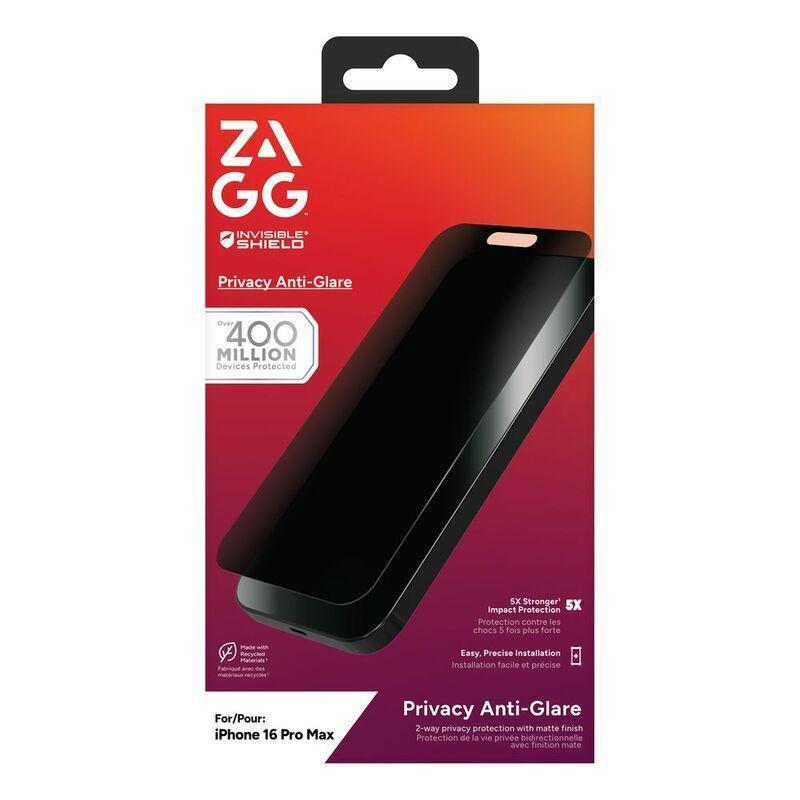 Zagg Invisibleshield Glass Elite Privacy Anti-Glare Screen Protector for Apple iPhone 16 Pro Max, , medium