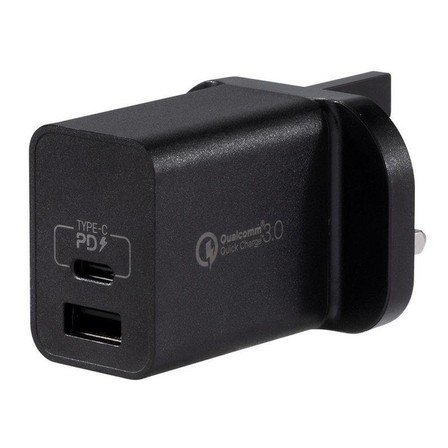 MOMAX - Momax One Plug 2-Ports USB Fast Charger Black Type-C PD + QC 3.0 USB