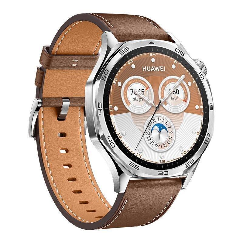 Huawei Watch GT 5 46mm Smartwatch Silver - Brown Composite Leather Strap, , large image number 1