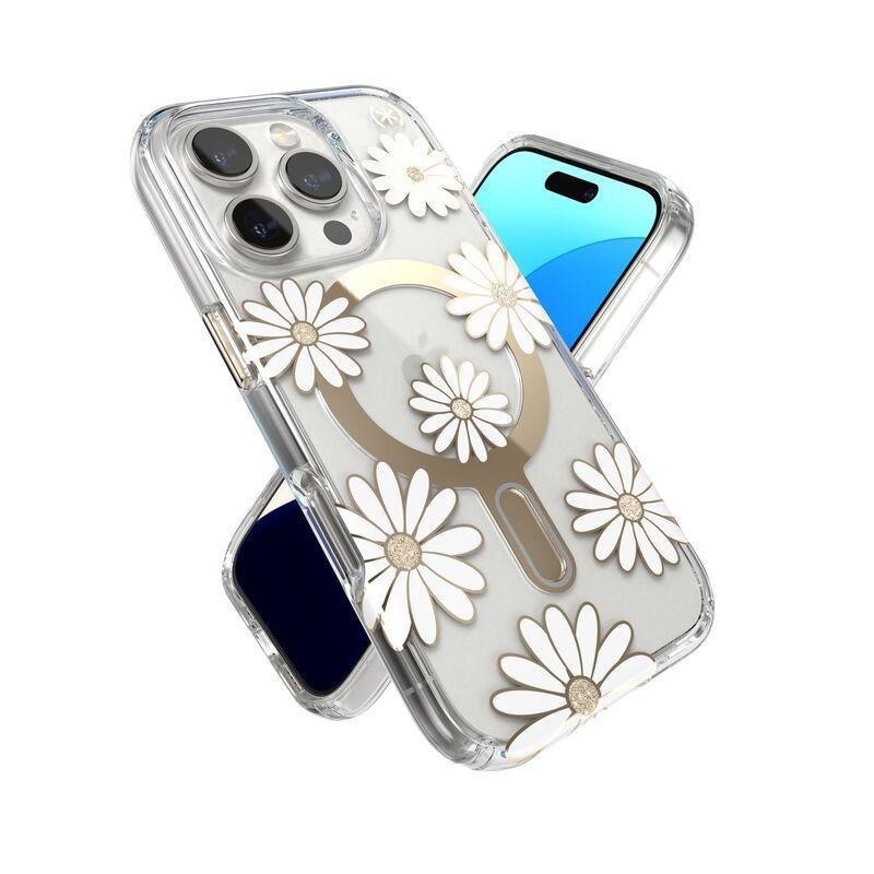 Speck iPhone 16 Pro Presidio Lux Glitter Case With MagSafe And ClickClock - Sunshine Daisies/Clear, , large image number 1