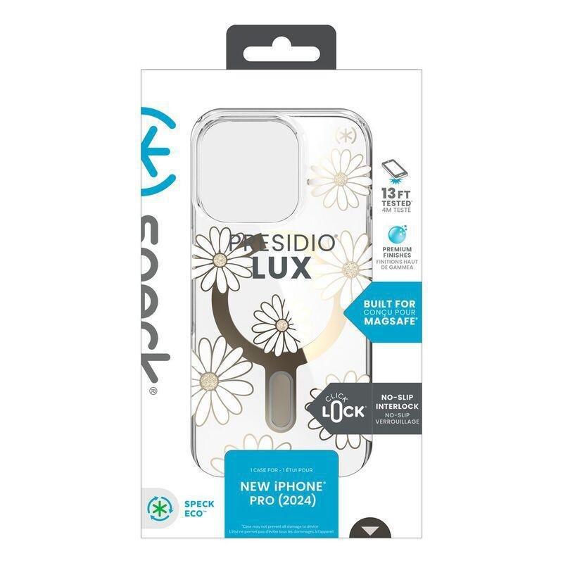 Speck iPhone 16 Pro Presidio Lux Glitter Case With MagSafe And ClickClock - Sunshine Daisies/Clear, , large image number 4