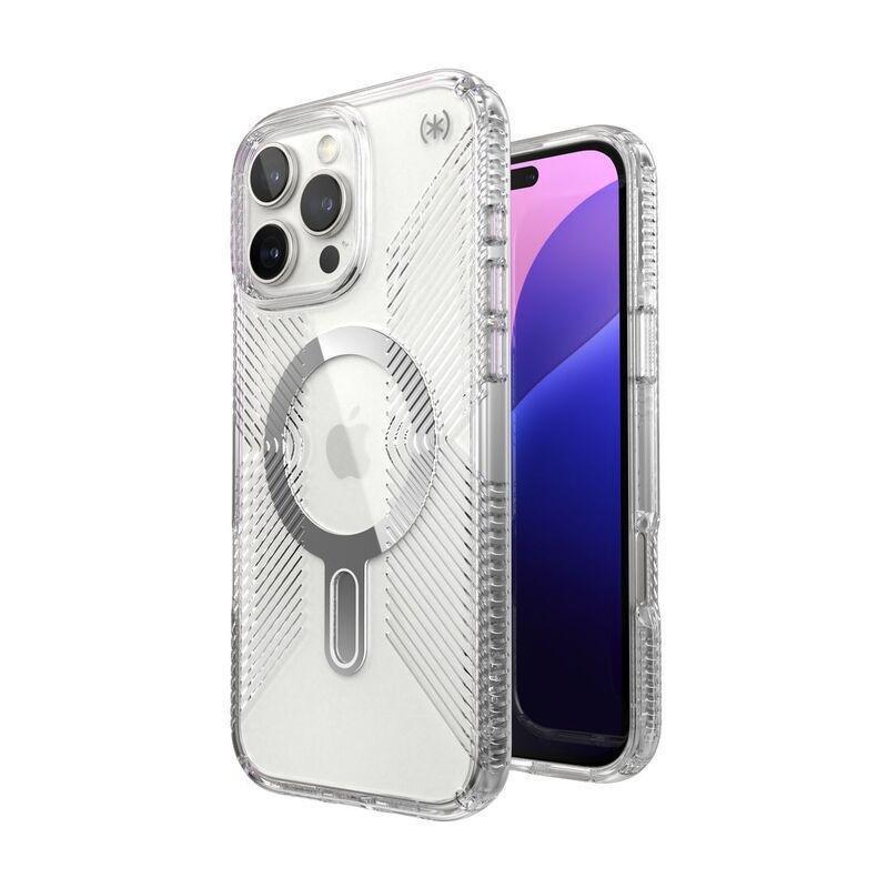 Speck iPhone 16 Pro Max Presidio Perfect Clear Grip Case With MagSafe And ClickClock - Clear/Chrome, , medium
