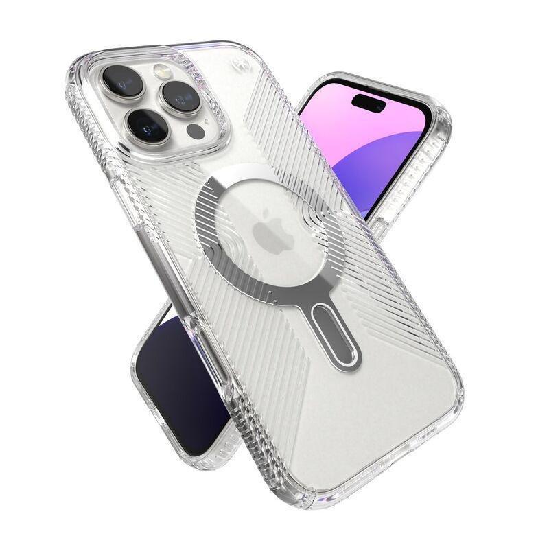 Speck iPhone 16 Pro Max Presidio Perfect Clear Grip Case With MagSafe And ClickClock - Clear/Chrome, , large image number 1