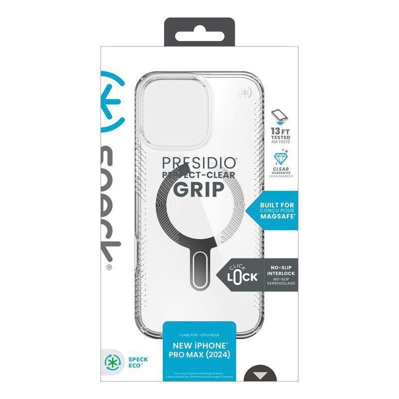 Speck iPhone 16 Pro Max Presidio Perfect Clear Grip Case With MagSafe And ClickClock - Clear/Chrome, , large image number 2