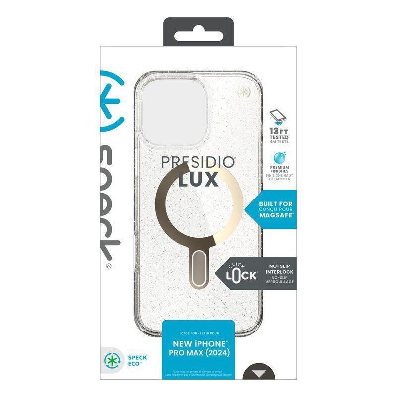 Speck iPhone 16 Pro Max Presidio Lux Glitter Case With MagSafe And ClickClock - Clear/Gold Glitter, , large image number 1