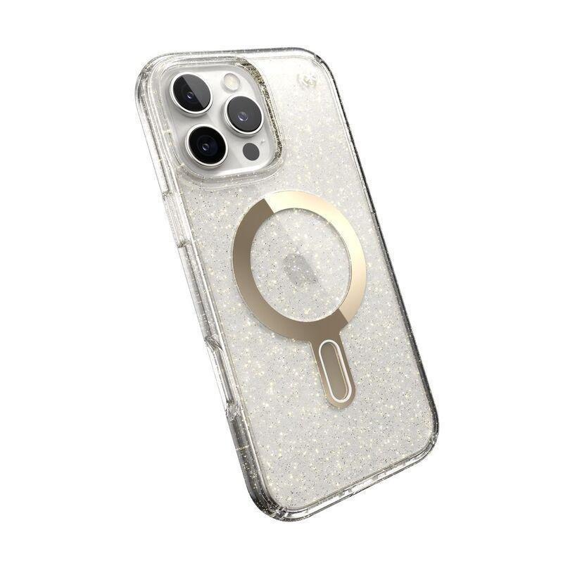 Speck iPhone 16 Pro Max Presidio Lux Glitter Case With MagSafe And ClickClock - Clear/Gold Glitter, , large image number 5