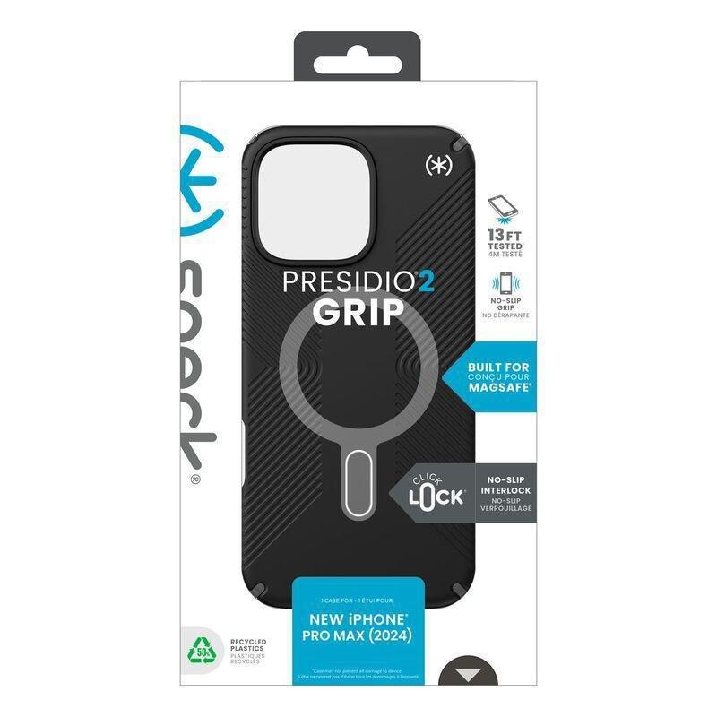 Speck iPhone 16 Pro Max Presidio2 Grip Case With MagSafe And ClickClock - Black/Slate Grey, , large image number 1