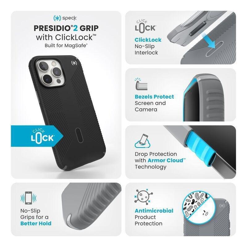 Speck iPhone 16 Pro Max Presidio2 Grip Case With MagSafe And ClickClock - Black/Slate Grey, , large image number 3