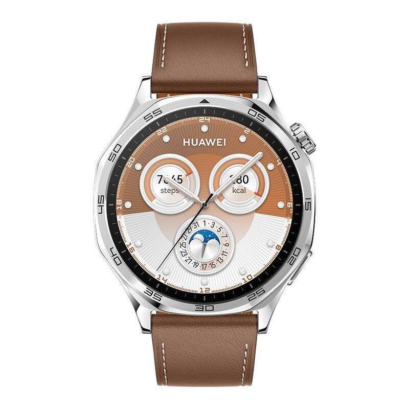 Huawei Watch GT 5 46mm Smartwatch Silver - Brown Composite Leather Strap + Huawei FreeBuds 5i (Bundle), , medium