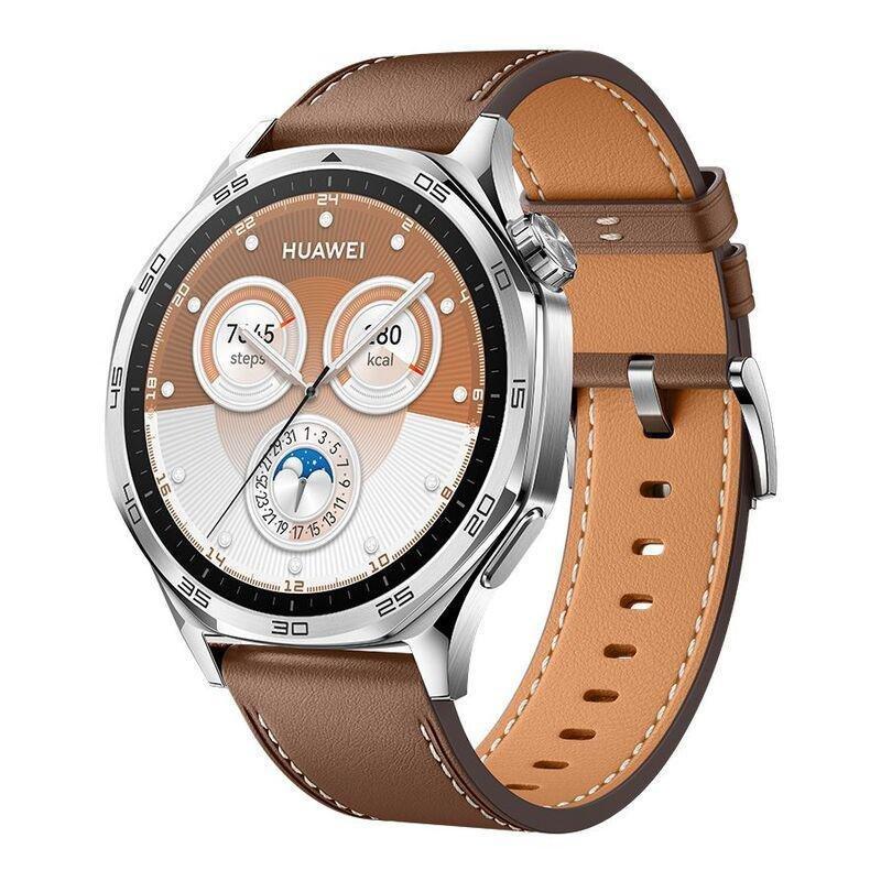 Huawei Watch GT 5 46mm Smartwatch Silver - Brown Composite Leather Strap + Huawei FreeBuds 5i (Bundle), , large image number 1