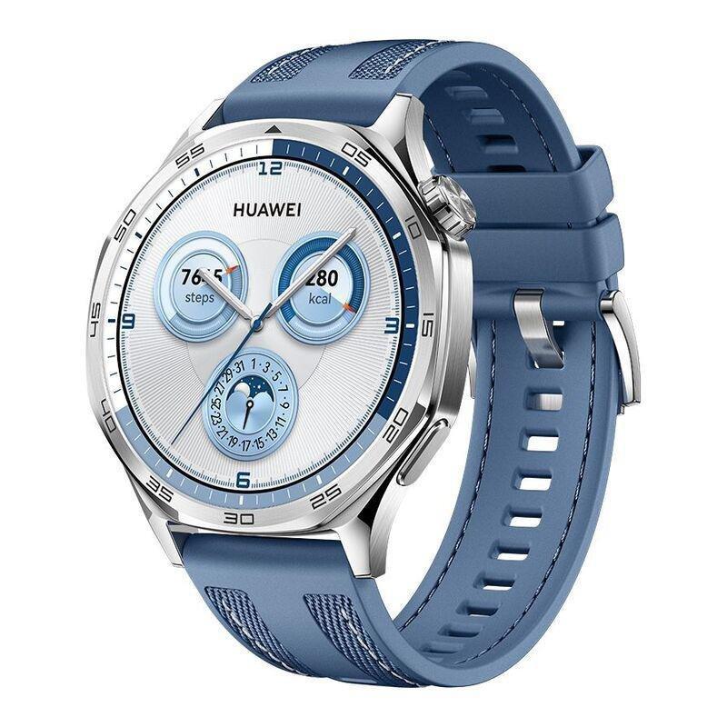 Huawei Watch GT 5 46mm Smartwatch Silver - Blue Woven Strap + Huawei FreeBuds 5i (Bundle), , large image number 1