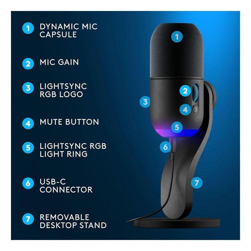 Logitech G Yeti GX Dynamic RGB Gaming Microphone - Black, , large image number 3