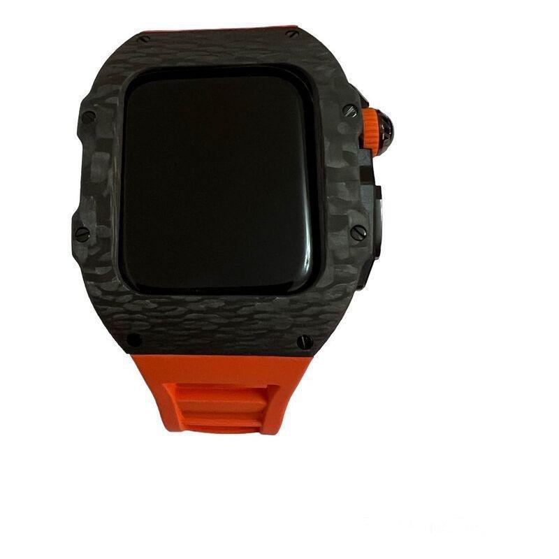 Aurora Concepts Apple Watch Series 10 Carbon Fibre - Black Case With Orange Strap, , medium