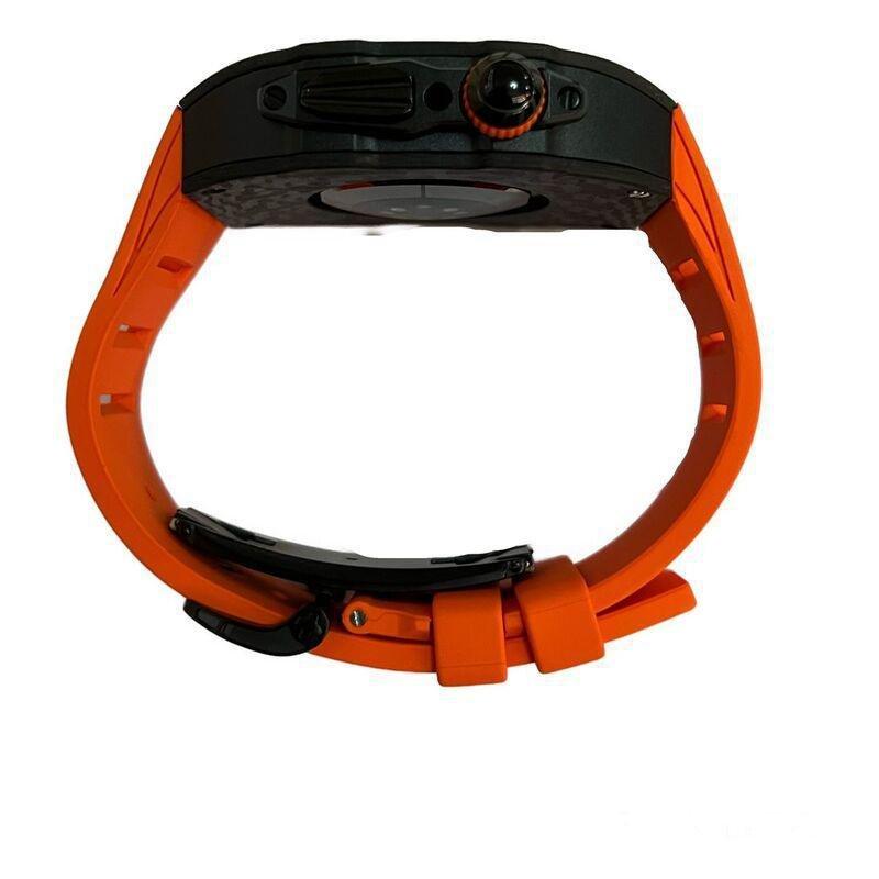 Aurora Concepts Apple Watch Series 10 Carbon Fibre - Black Case With Orange Strap, , large image number 1