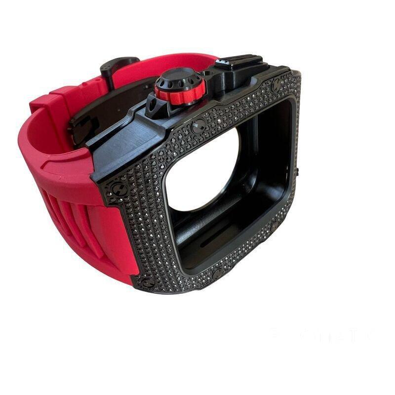 Aurora Concepts Apple Watch Series 10 Carbon Fibre - Black Case With Red Strap, , medium