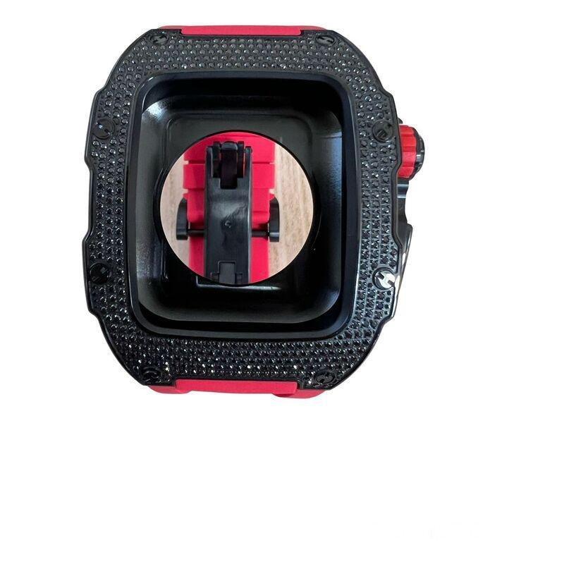Aurora Concepts Apple Watch Series 10 Carbon Fibre - Black Case With Red Strap, , large image number 1