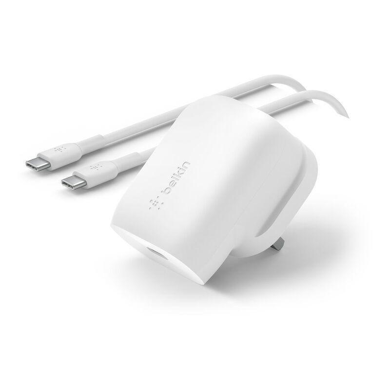 Belkin Boostcharge Wall Charger 30W PD USB-C + USB-C To USB-C Cable - White, , medium