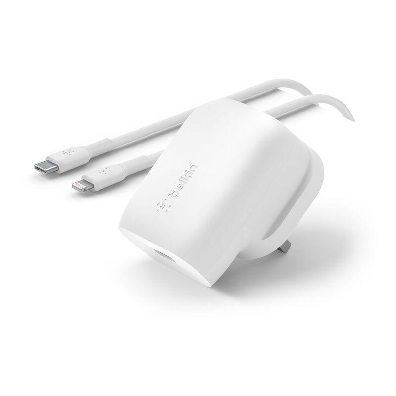Belkin Boostcharge Wall Charger 30W PD USB-C + USB-C To USB-C Cable - White, , large image number 1