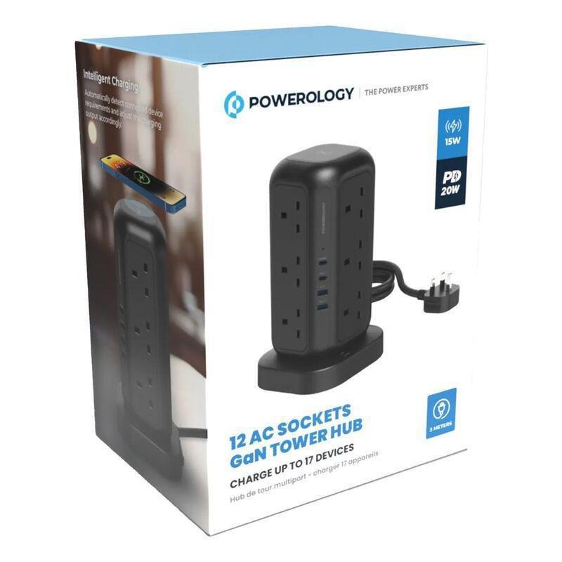 Powerology 35W Socket Tower With 15W Wireless Charger 3m - Black, , large image number 4