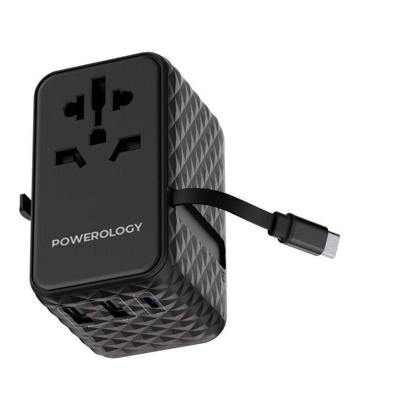 Powerology Gan 20W Pd Universal Adapter Retractable Type-C Cable - Black, , large image number 4