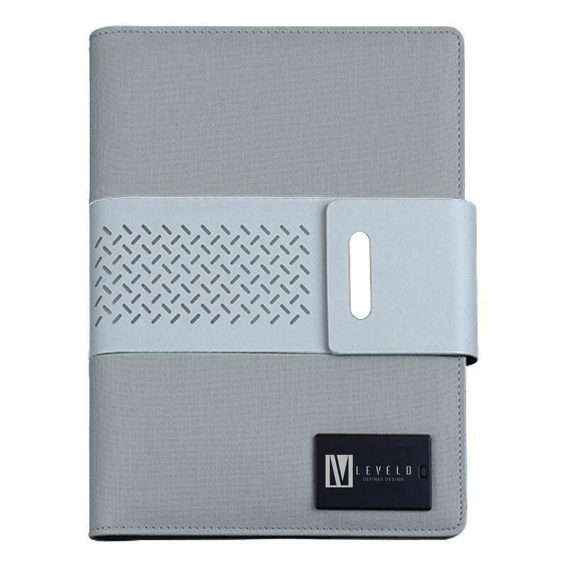 Levelo TechBook NoteBook Leather Cover With Built-In Power Bank 8000mAh - Grey, , medium