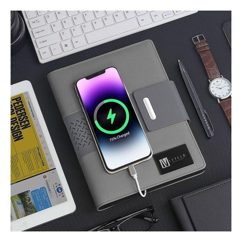 Levelo TechBook NoteBook Leather Cover With Built-In Power Bank 8000mAh - Grey, , large image number 1